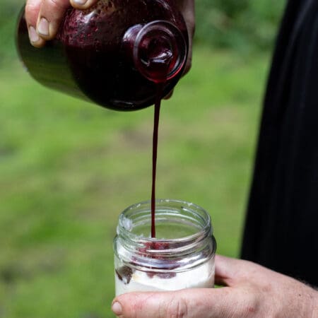 Wild dessert with strawberry and elderflower syrup.